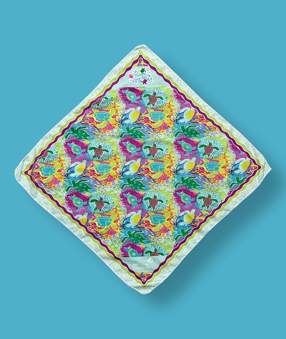 Girl Scouts Little Brownie Bandana Scarf Seas the Day Turtle Pocket Square 21x21